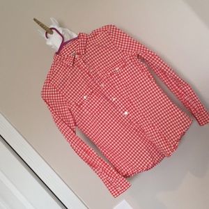Orange & White Plaid Long Sleeve Shirt